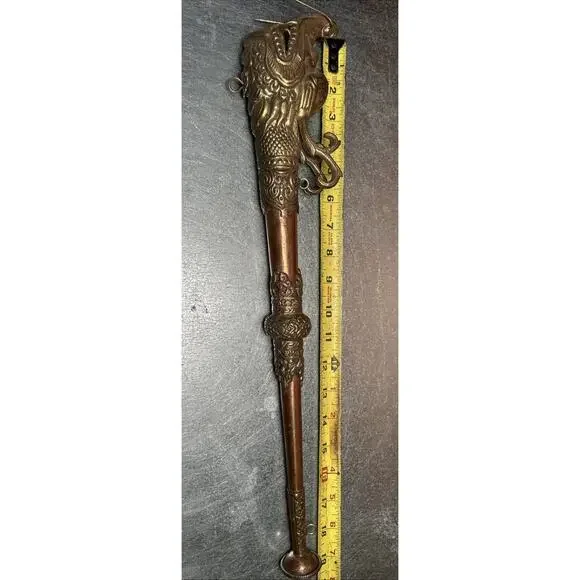 Vintage Tibetan Buddhist Ritual Ceremonial Copper & Brass Dragon Head Horn 19”